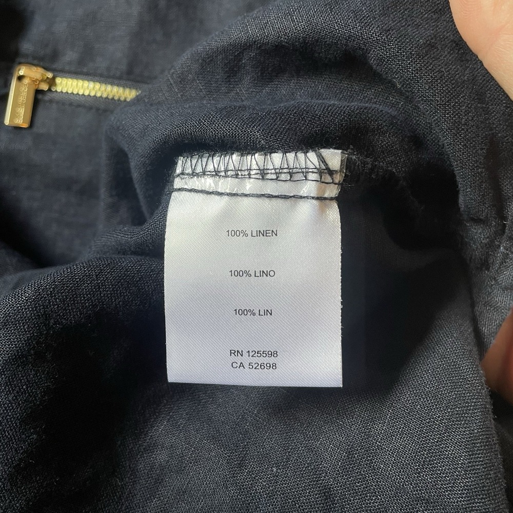 Ellen Tracy Linen Roll Tab Sleeve Navy Blue Women's Tunic Blouse Size L Coastal - Picture 9 of 10